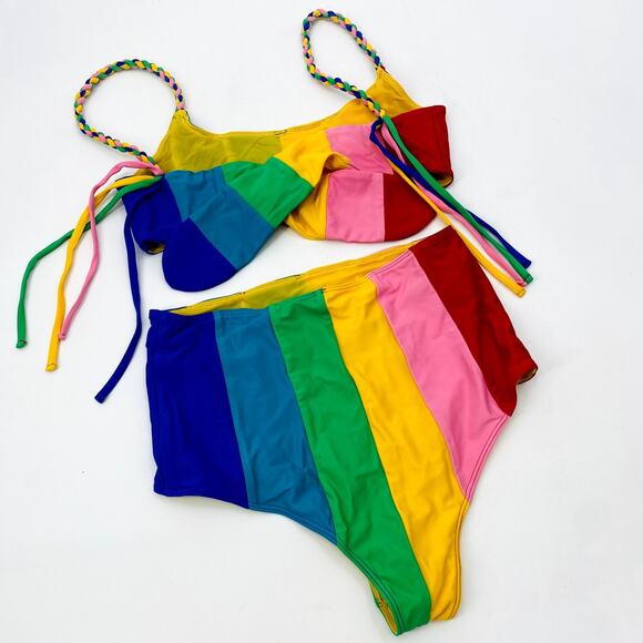Paper London Sunshine Rainbow Stripe High Waist Bikini - Picture 5 of 9